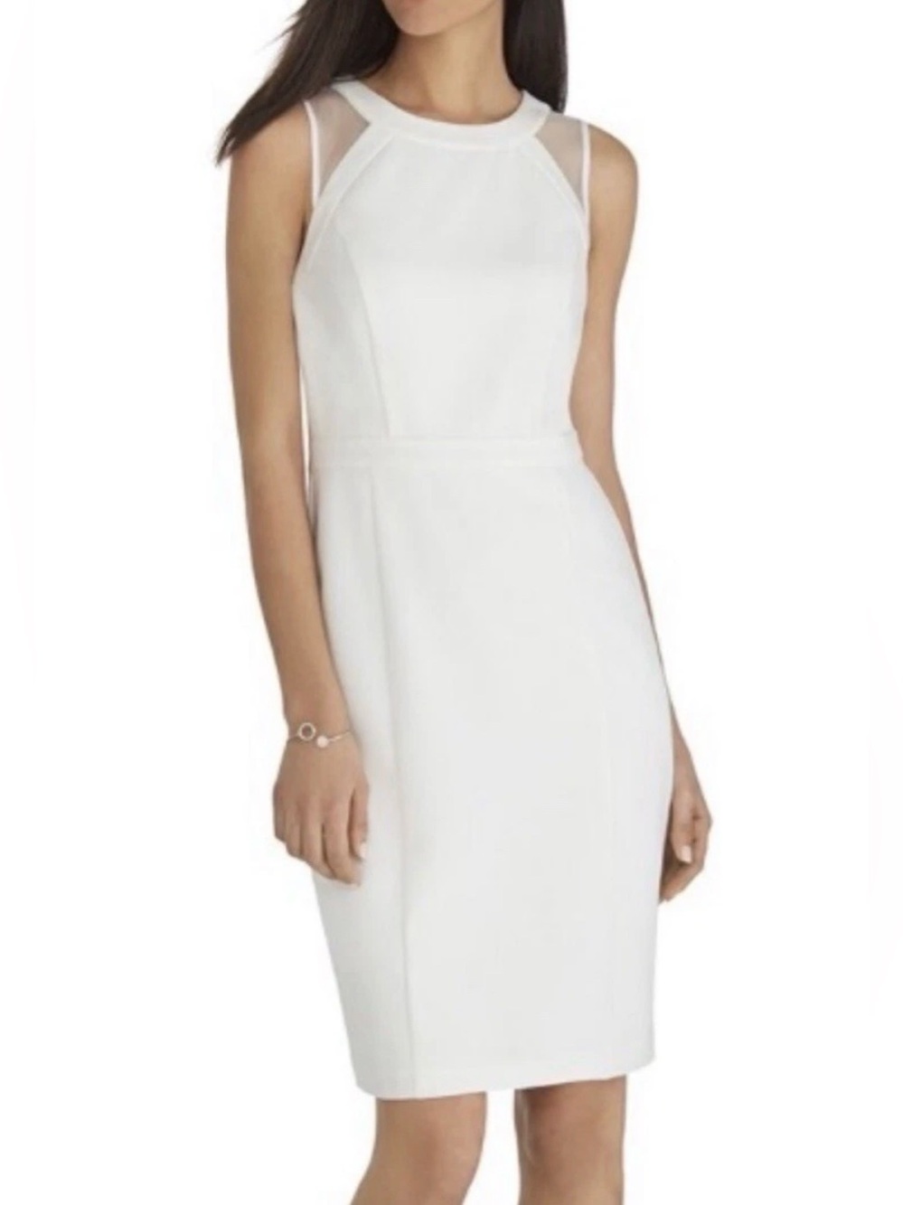 White House Black Market White Sleeveless Midi Sheath Dress